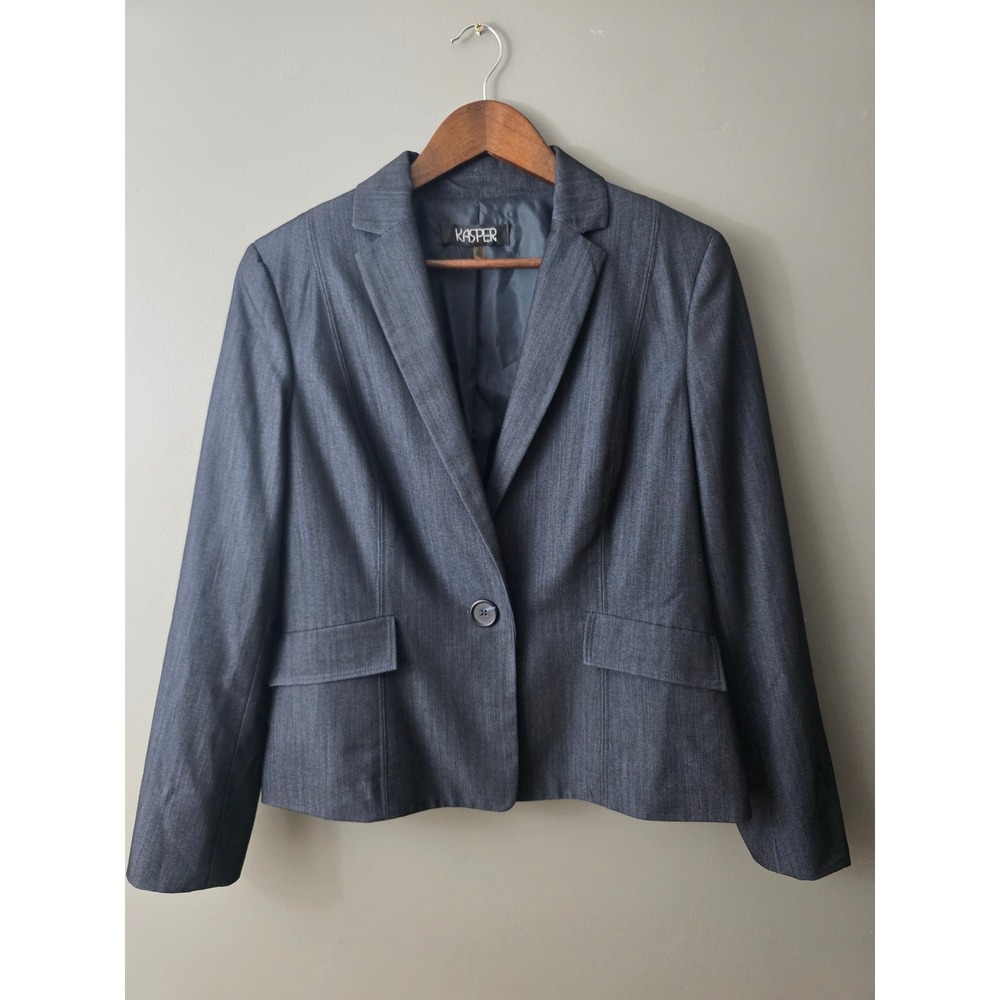 Kasper Womens Charcoal Gray Single Button Blazer Jacket Size 10 Professional